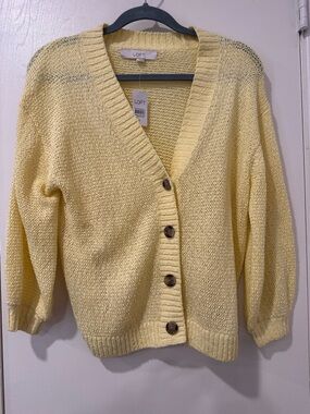 LOFT Pale Yellow V-Neck Button Cardigan